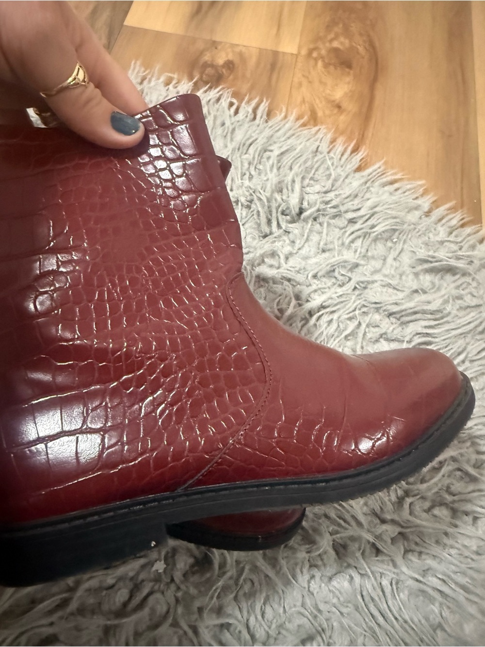 Zara Kids Croc-Embossed Chelsea Boots - Burgundy